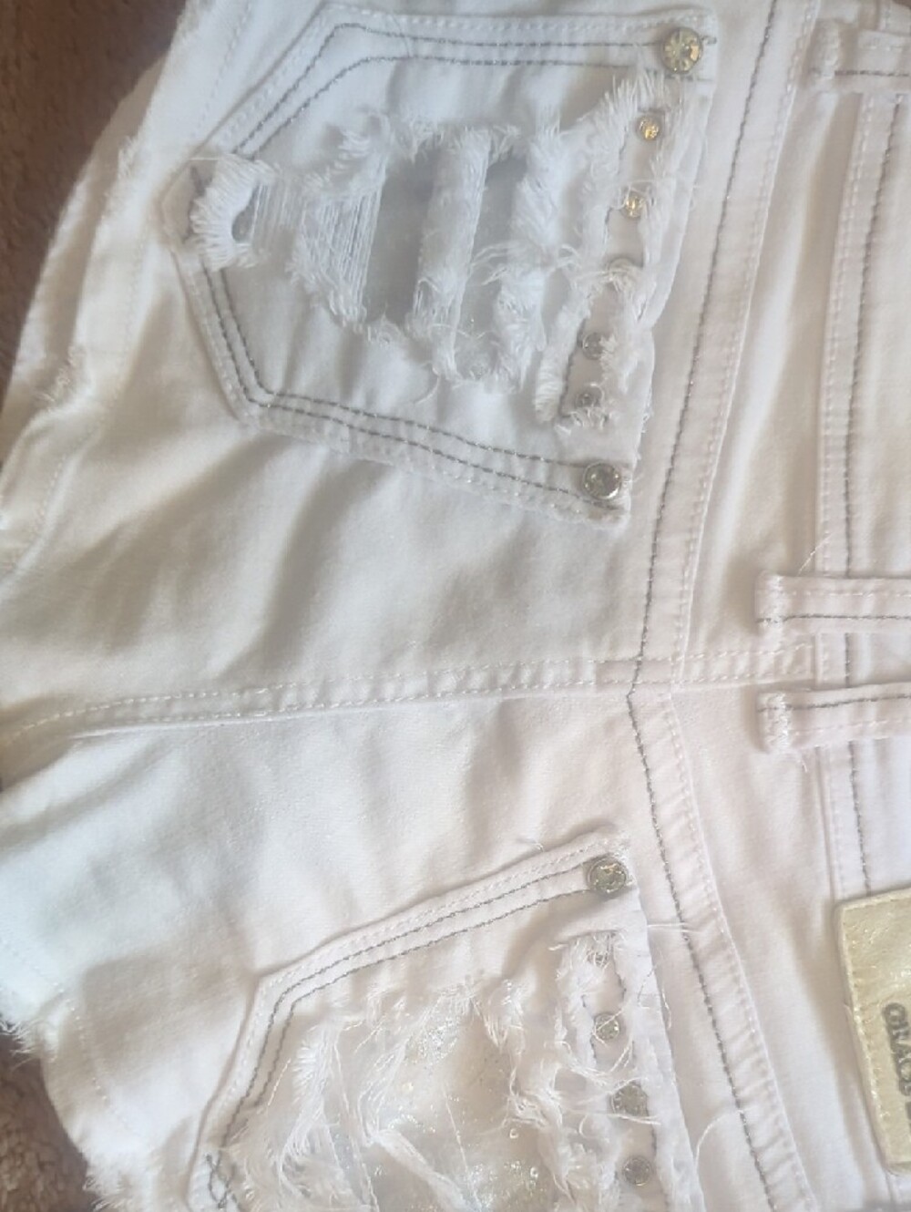 Grace in LA White Distressed Sequin Denim Shorts Y2K - Picture 3 of 5